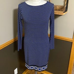 Michael Kors blue, white, & black polka dot long sleeve dress size Small